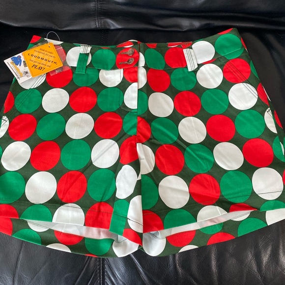 NWT Loudmouth Women\'s Festive Polka Dot Shorts - Red, Green, White